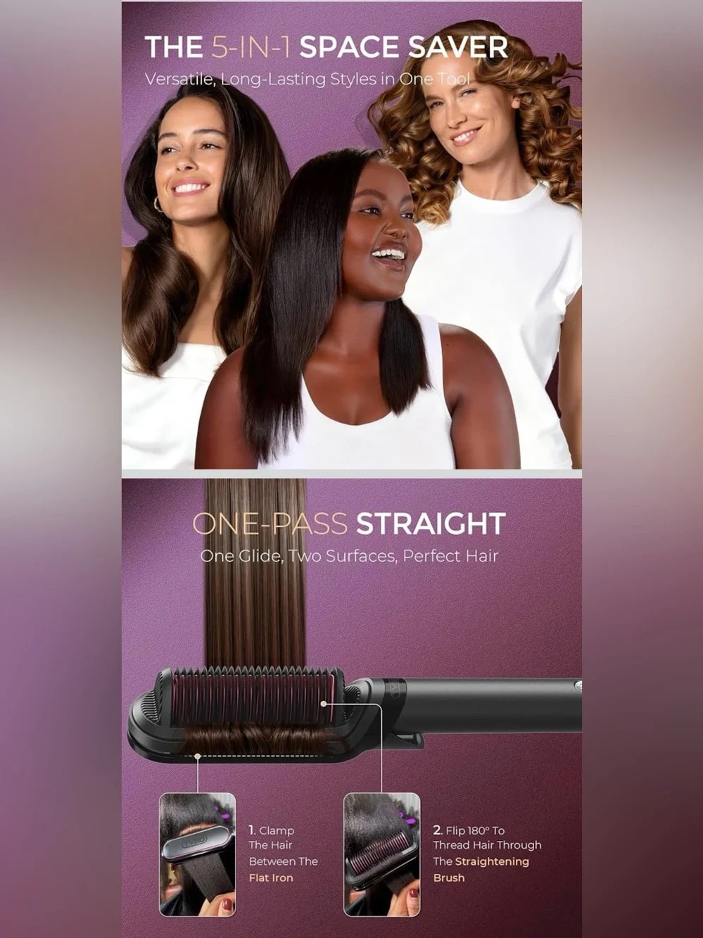 TYMO Black and Pink Electric Hair Straightening Brush Set